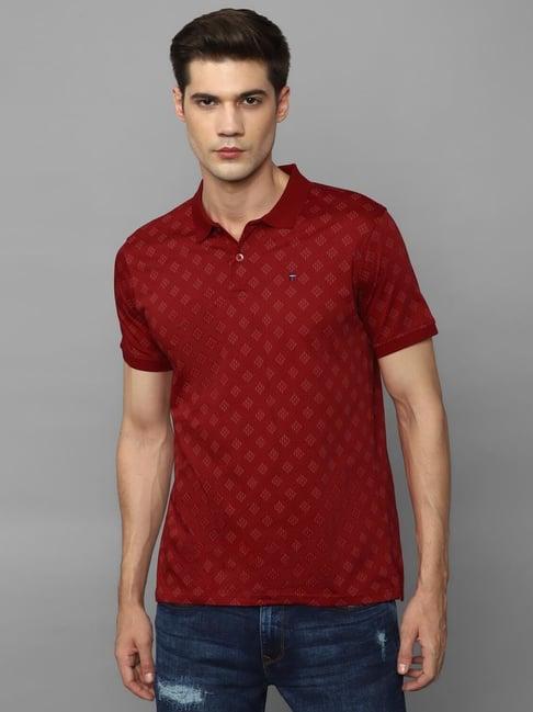 louis philippe sport maroon cotton slim fit printed polo t-shirt