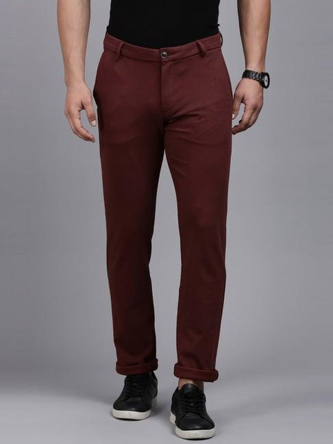 louis philippe sport maroon cotton slim fit trousers