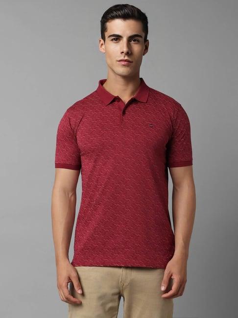 louis philippe sport maroon slim fit printed polo t-shirt