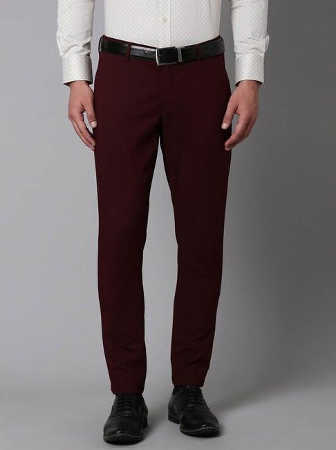 louis philippe sport maroon slim fit trousers