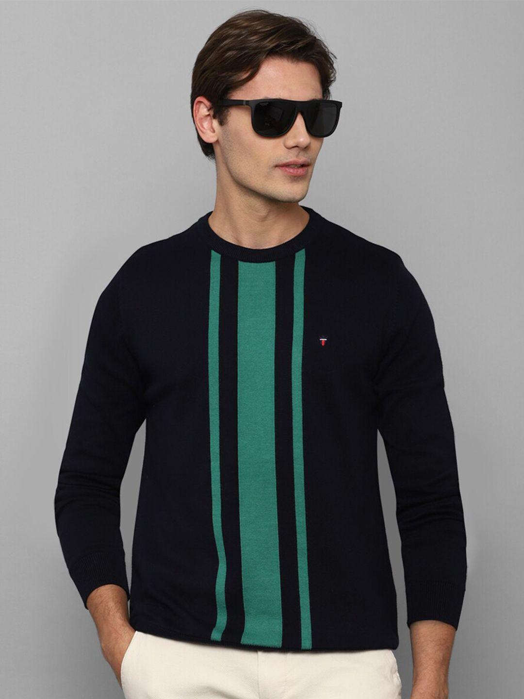 louis philippe sport men black & green colourblocked pullover pure cotton sweater