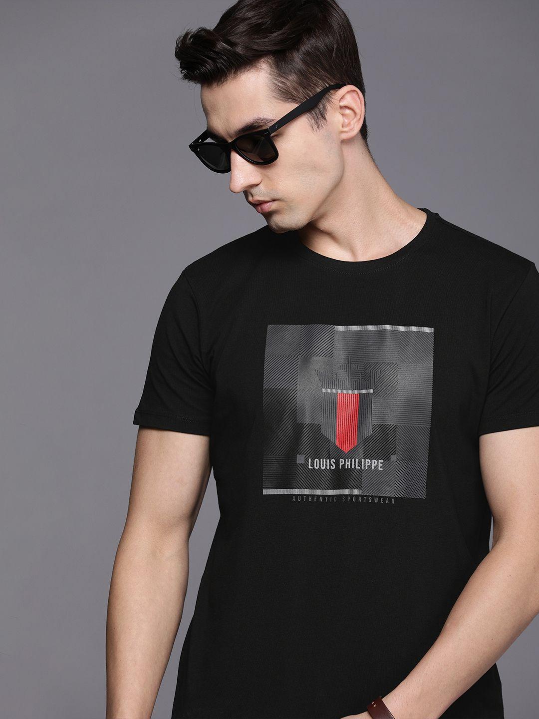 louis philippe sport men black brand logo printed t-shirt