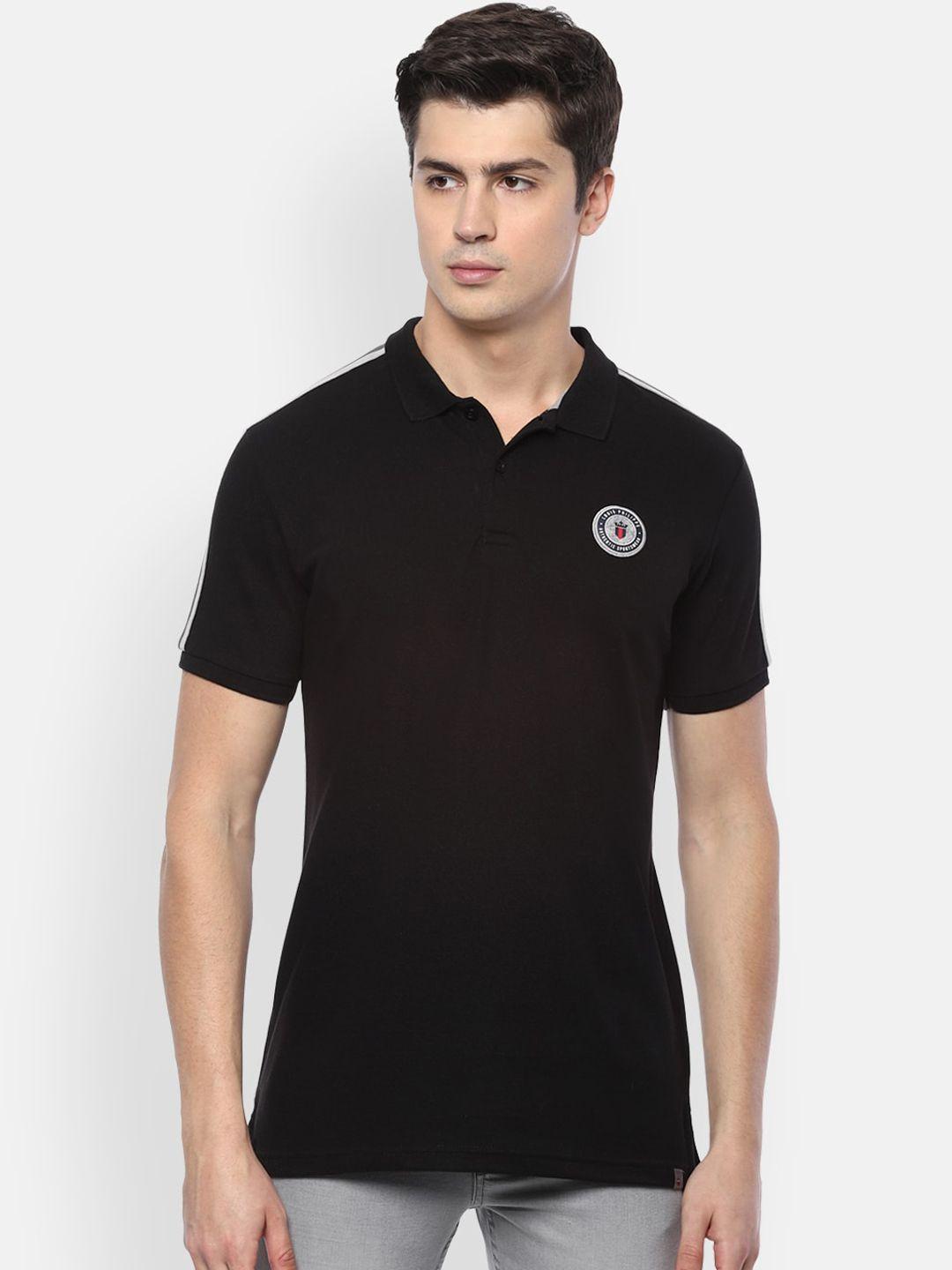 louis philippe sport men black solid polo collar cotton t-shirt