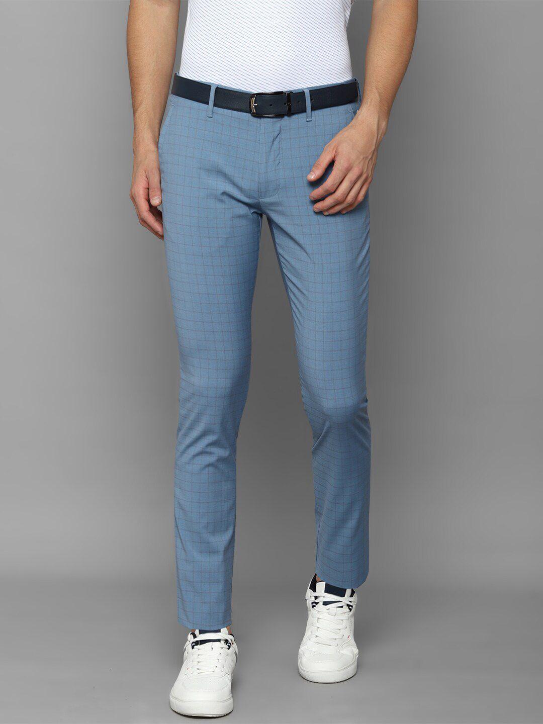 louis philippe sport men blue checked slim fit trousers