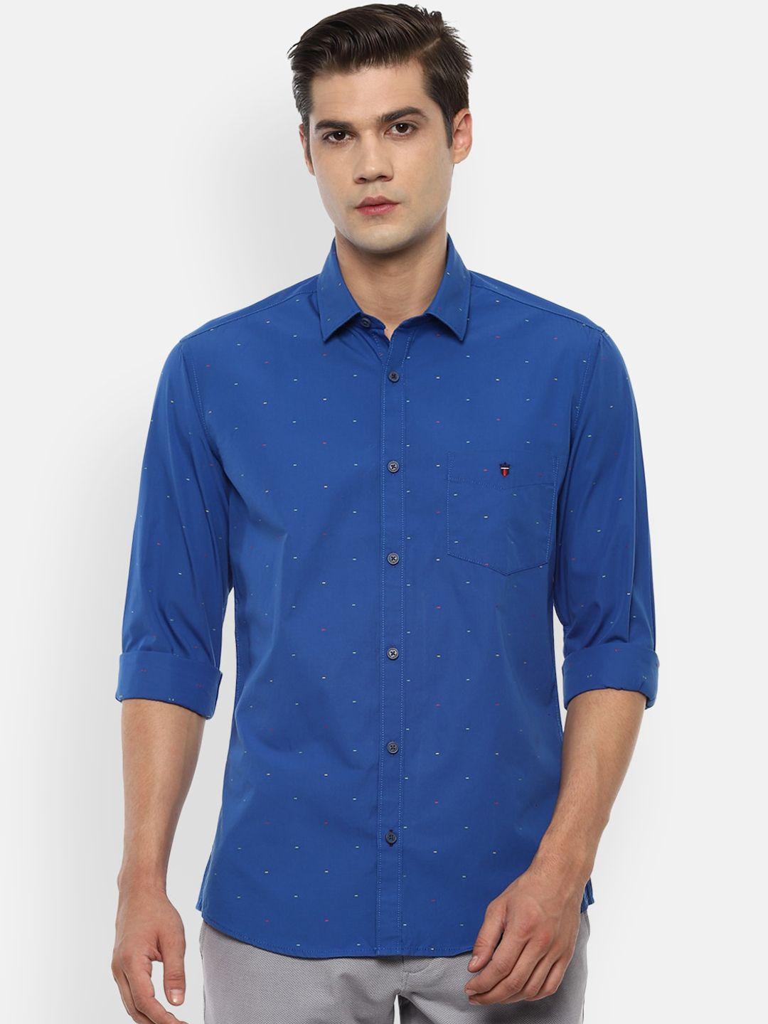 louis philippe sport men blue slim fit printed pure cotton casual shirt