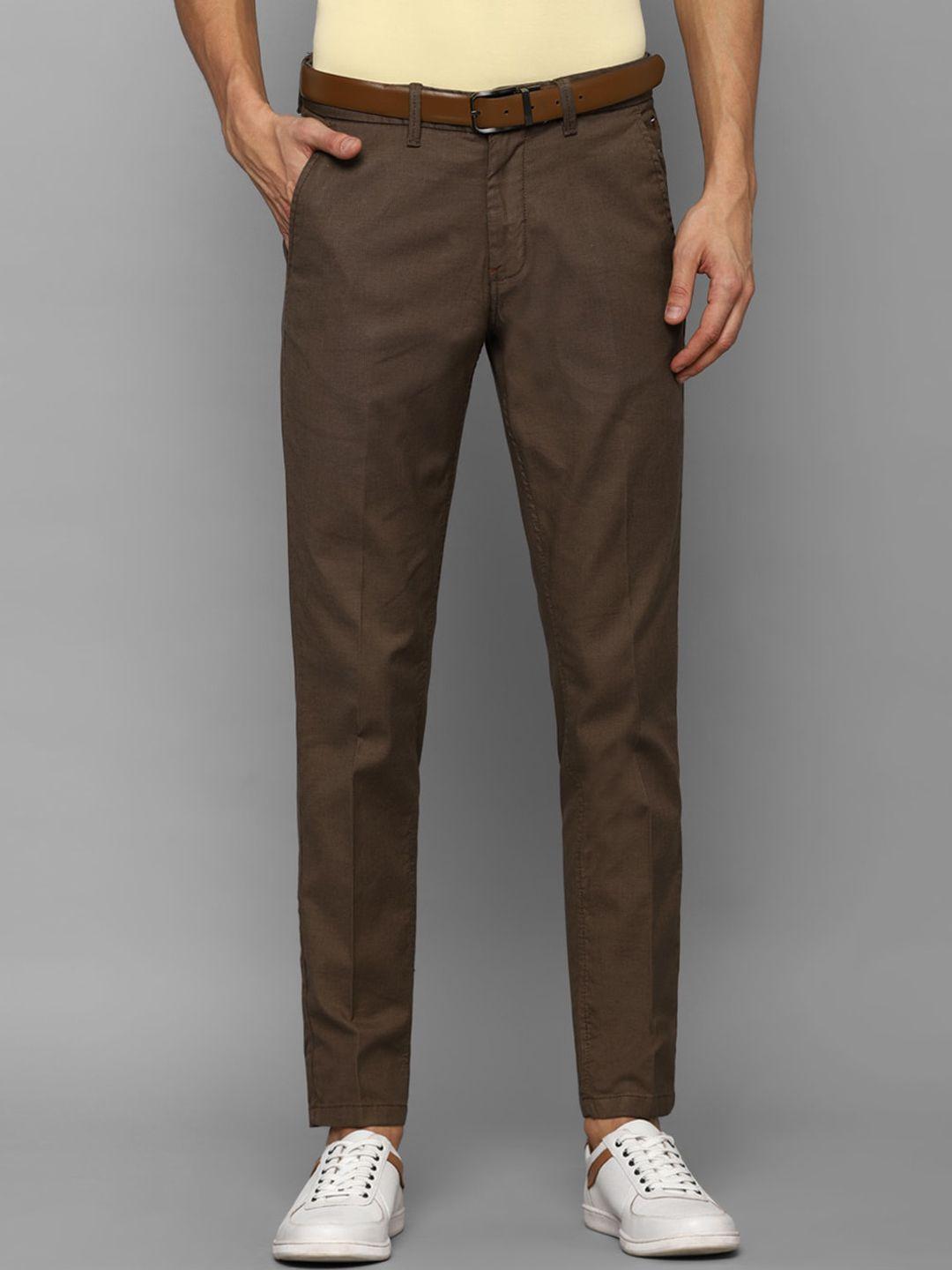 louis philippe sport men brown textured slim fit trousers