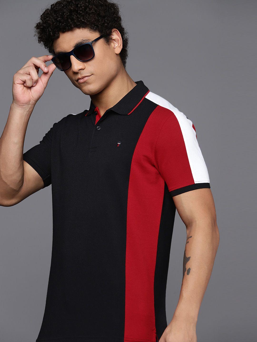 louis philippe sport men colourblocked polo collar t-shirt