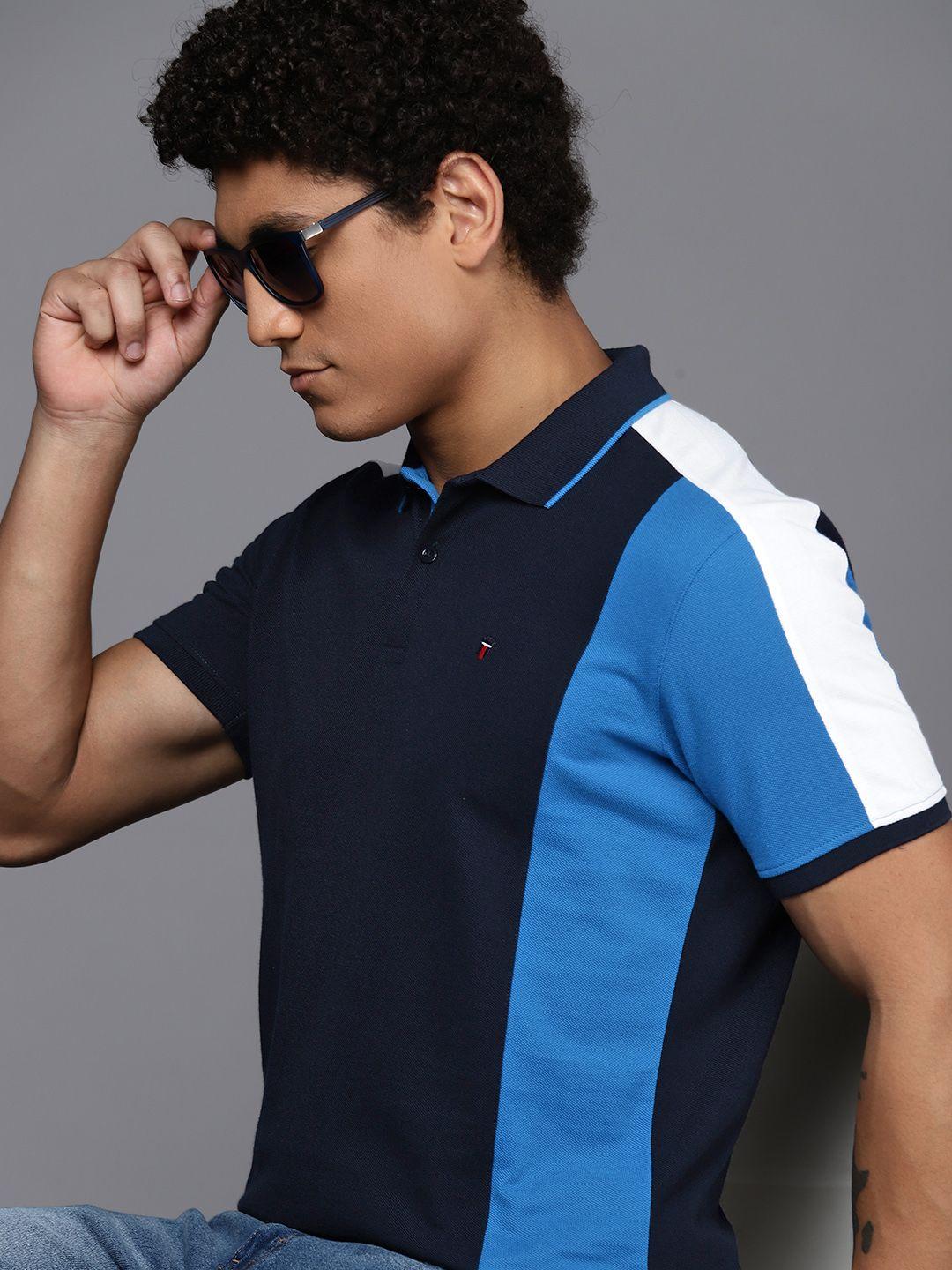 louis philippe sport men colourblocked polo collar t-shirt