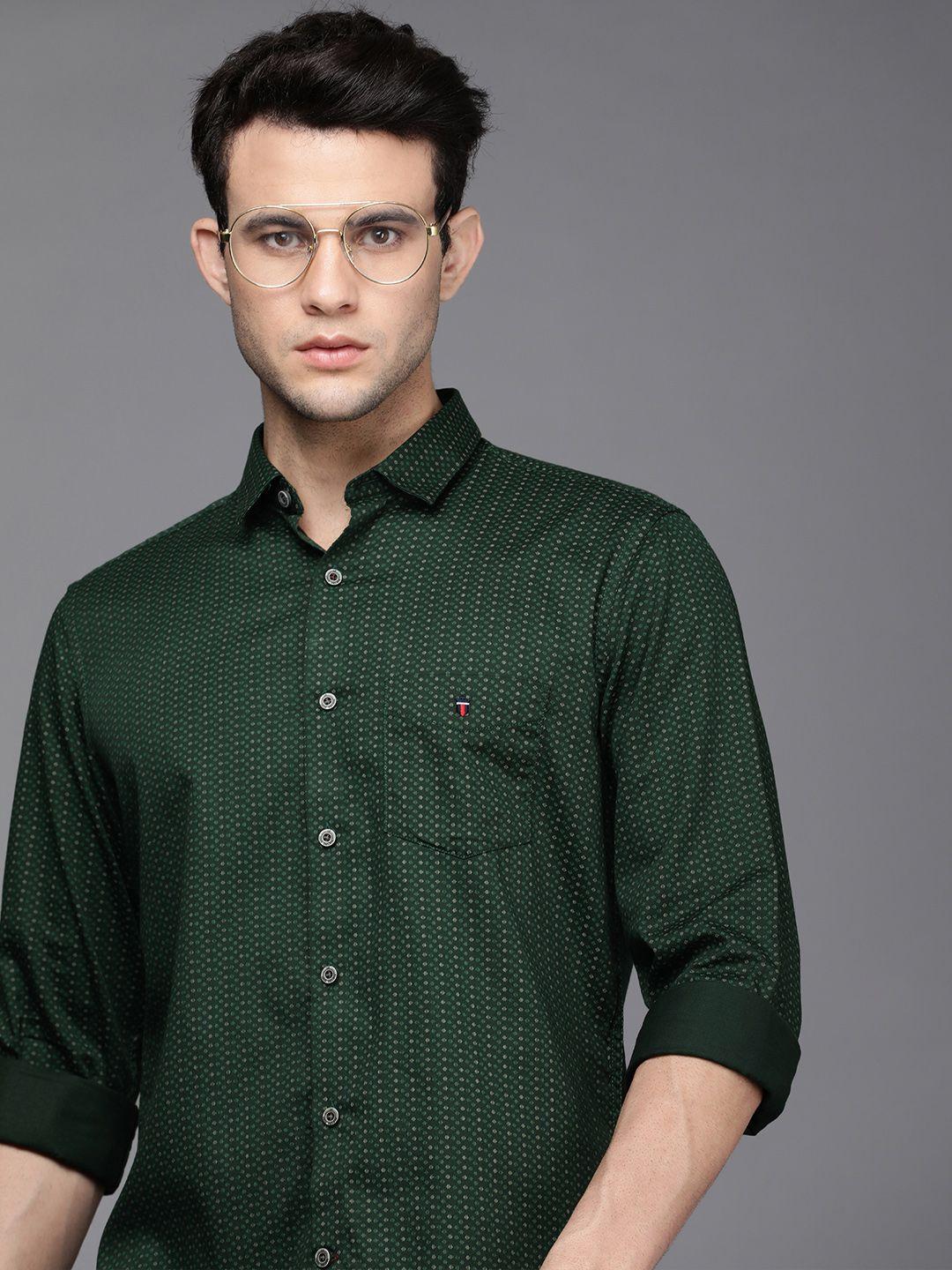 louis philippe sport men green slim fit printed casual shirt