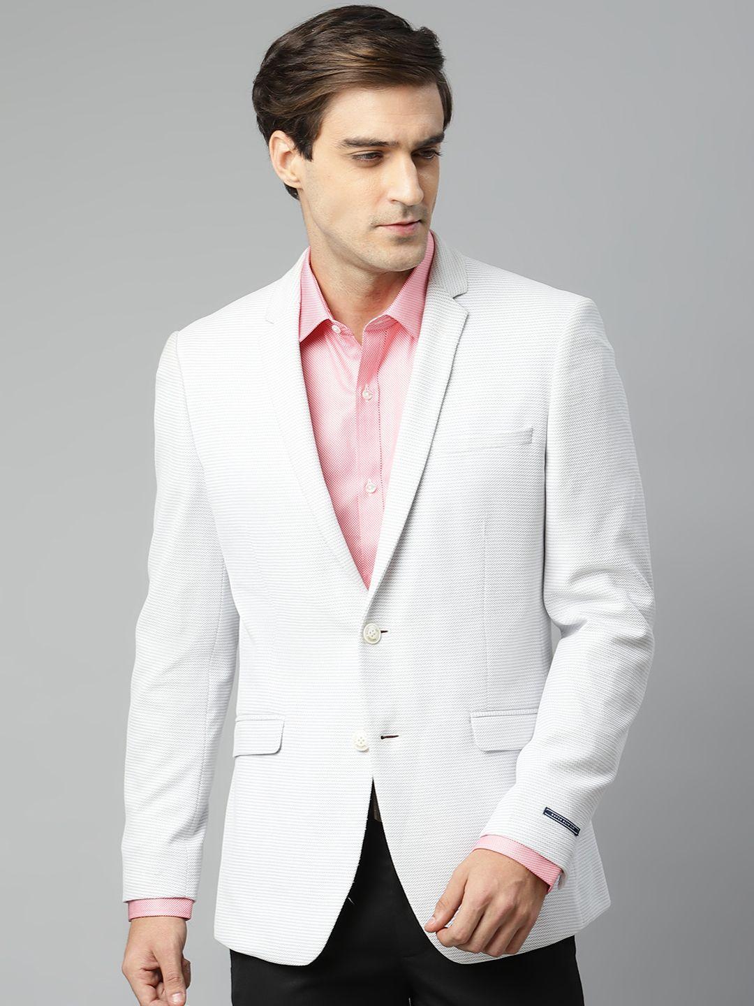 louis philippe sport men grey & white regular fit self-design formal blazer