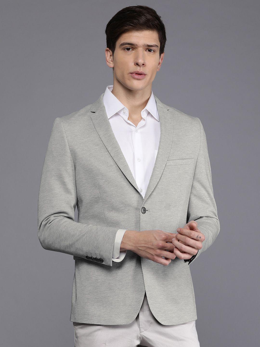 louis philippe sport men grey & white super slim fit self design smart casual blazer