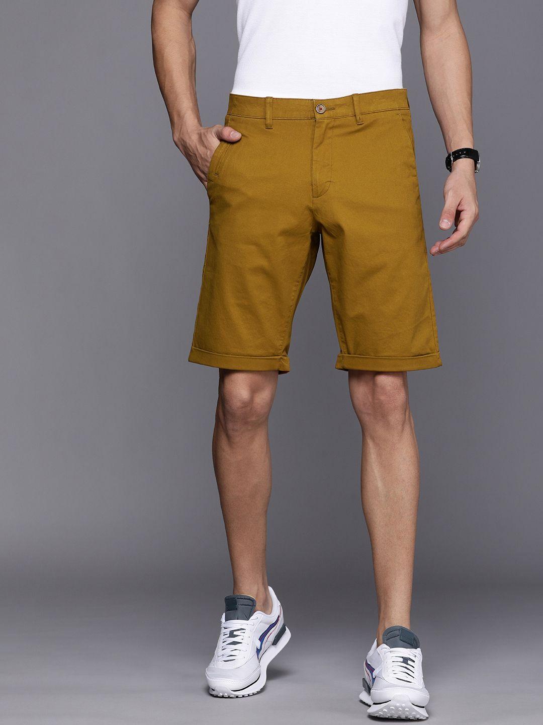 louis philippe sport men khaki solid slim fit low-rise regular shorts