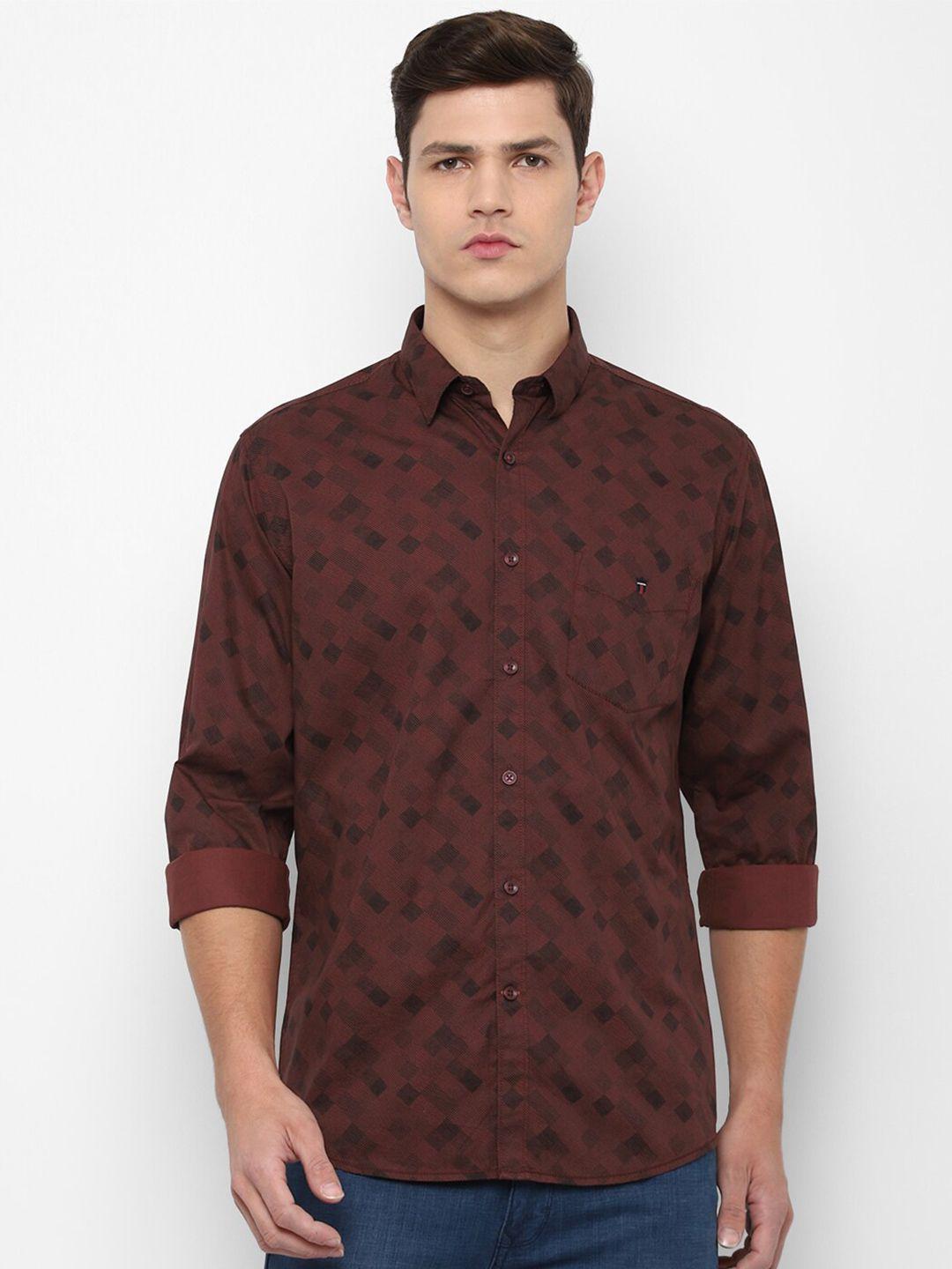 louis philippe sport men maroon & black slim fit printed cotton casual shirt