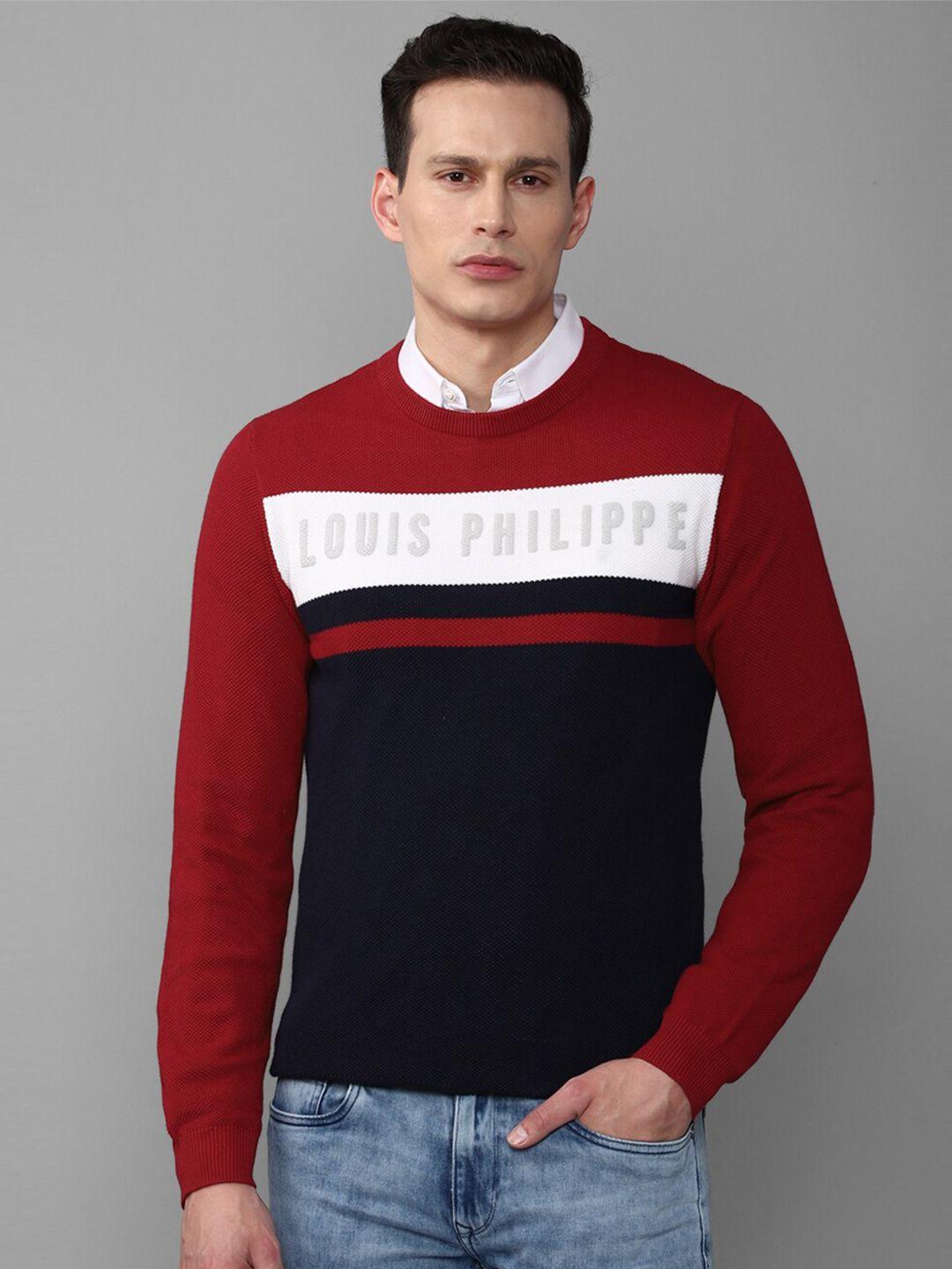 louis philippe sport men maroon & navy blue colourblocked pullover