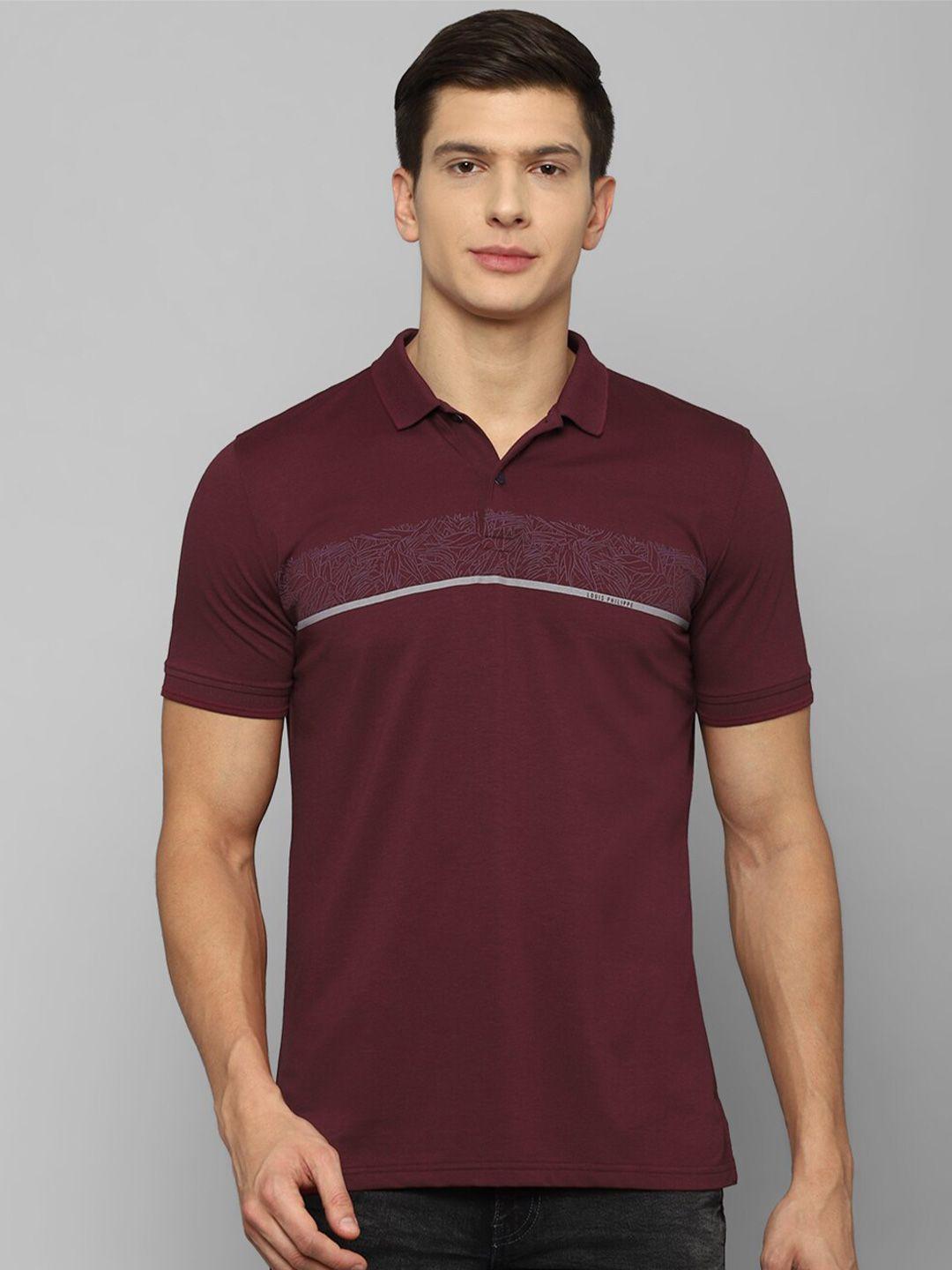 louis philippe sport men maroon printed polo collar slim fit cotton t-shirt