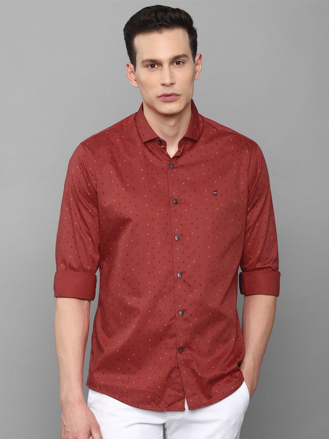 louis philippe sport men maroon slim fit printed casual shirt