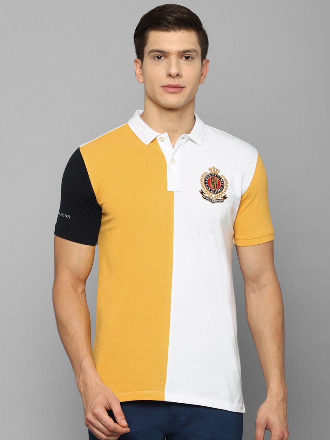 louis philippe sport men multicoloured colourblocked polo collar applique slim fit t-shirt