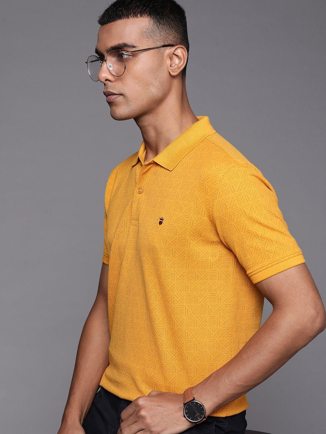 louis philippe sport men mustard yellow geometric print polo collar t-shirt