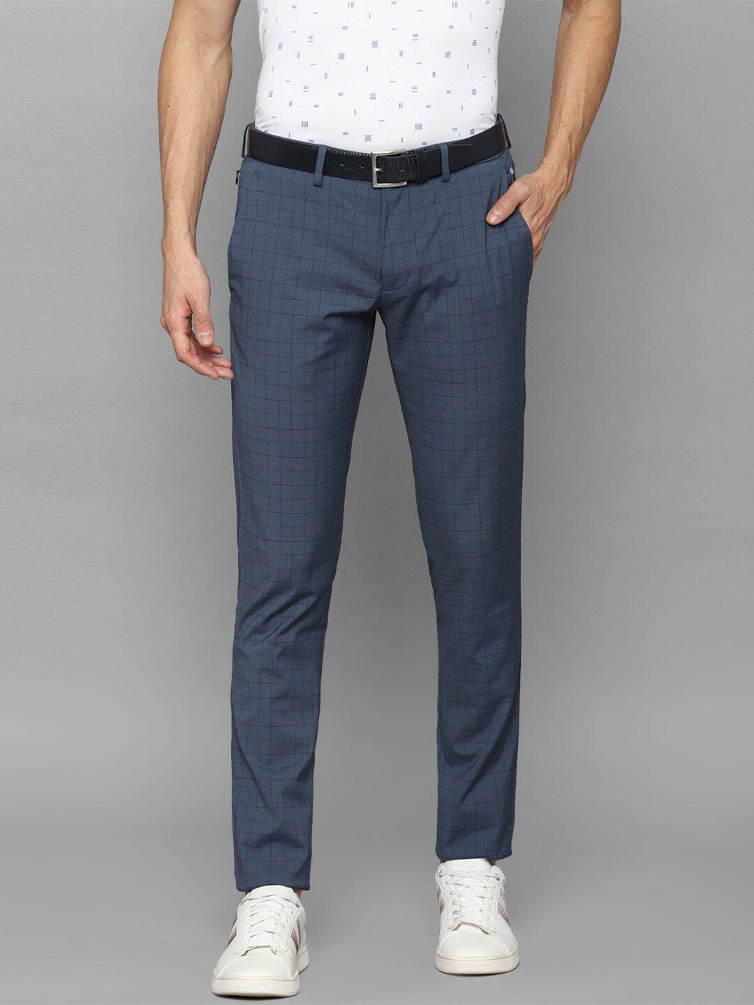 louis philippe sport men navy blue checked slim fit trousers