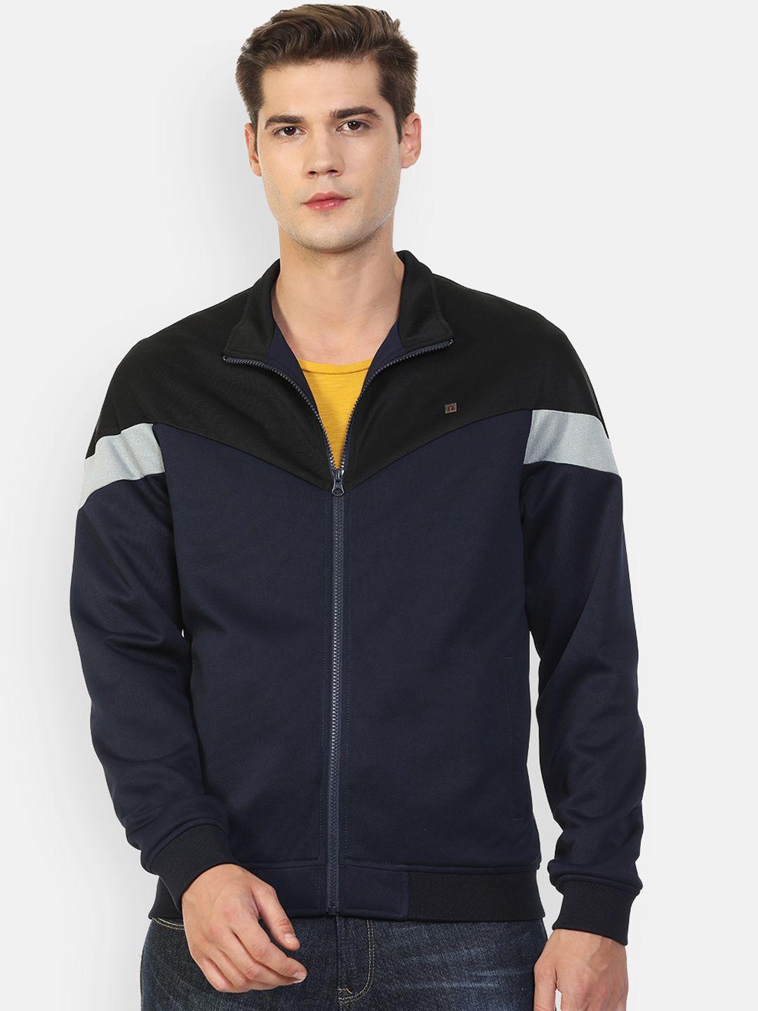 louis philippe sport men navy blue colourblocked open front jacket