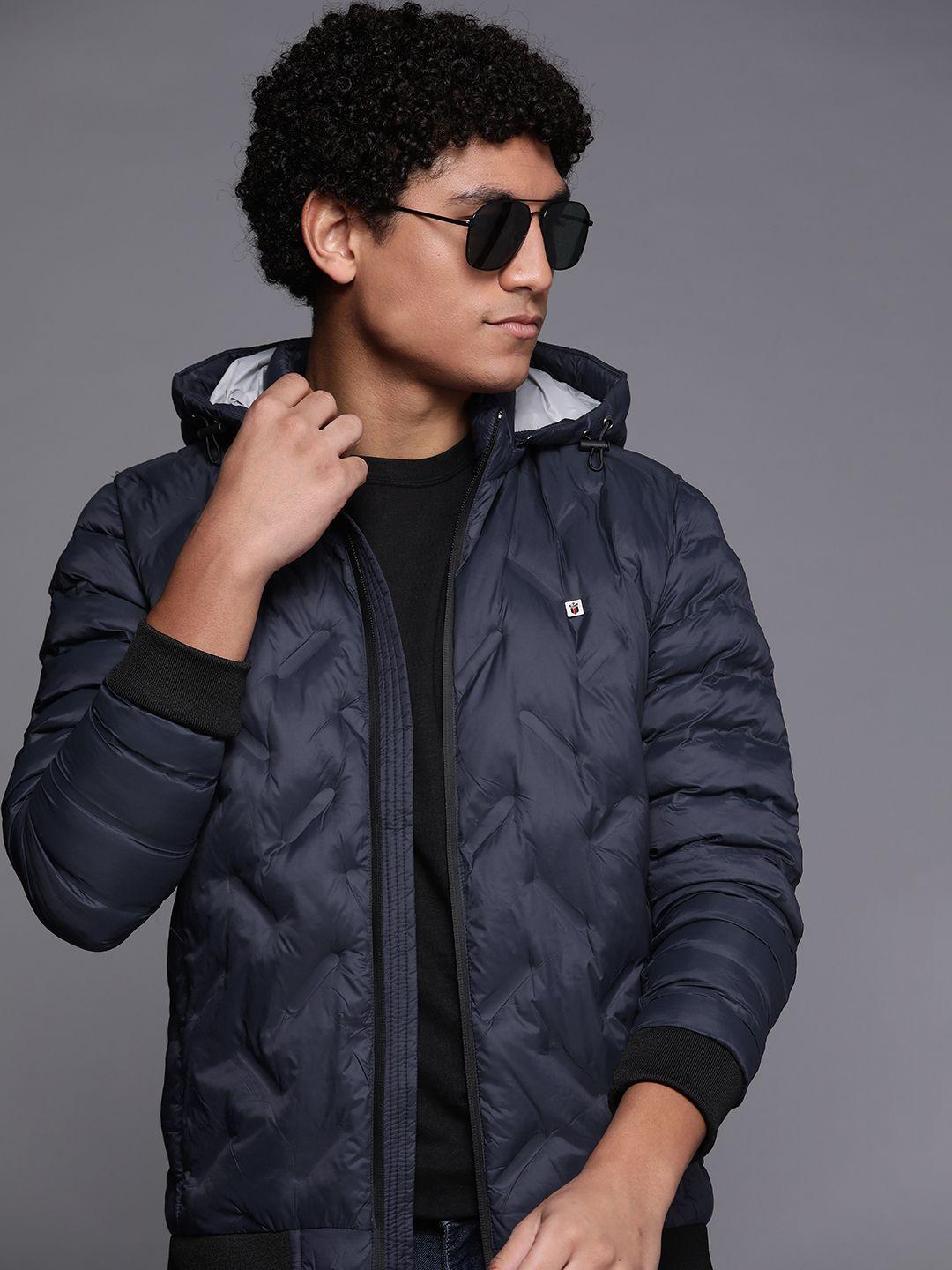 louis philippe sport men navy blue hooded padded jacket