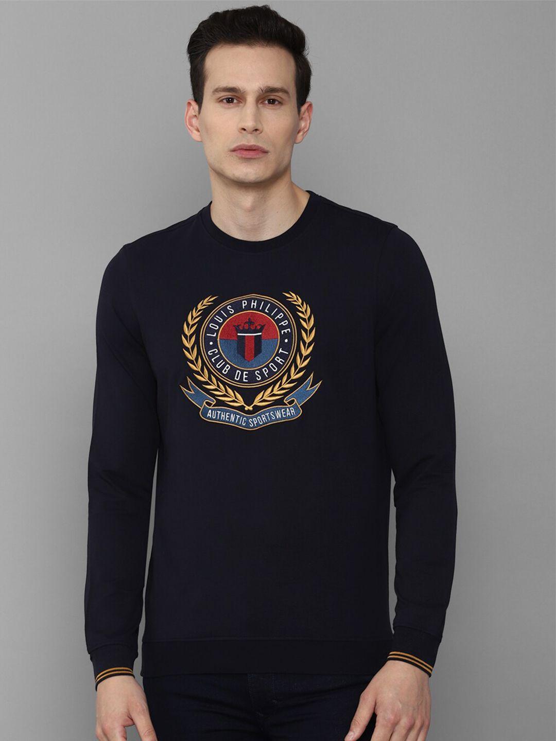 louis philippe sport men navy blue printed  cotton sweatshirt