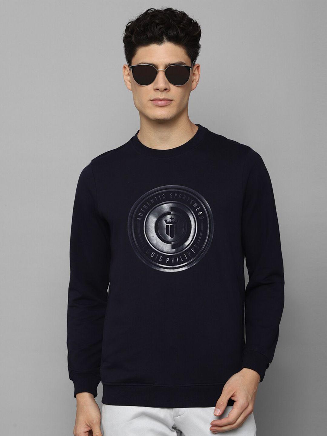 louis philippe sport men navy blue printed cotton sweatshirt