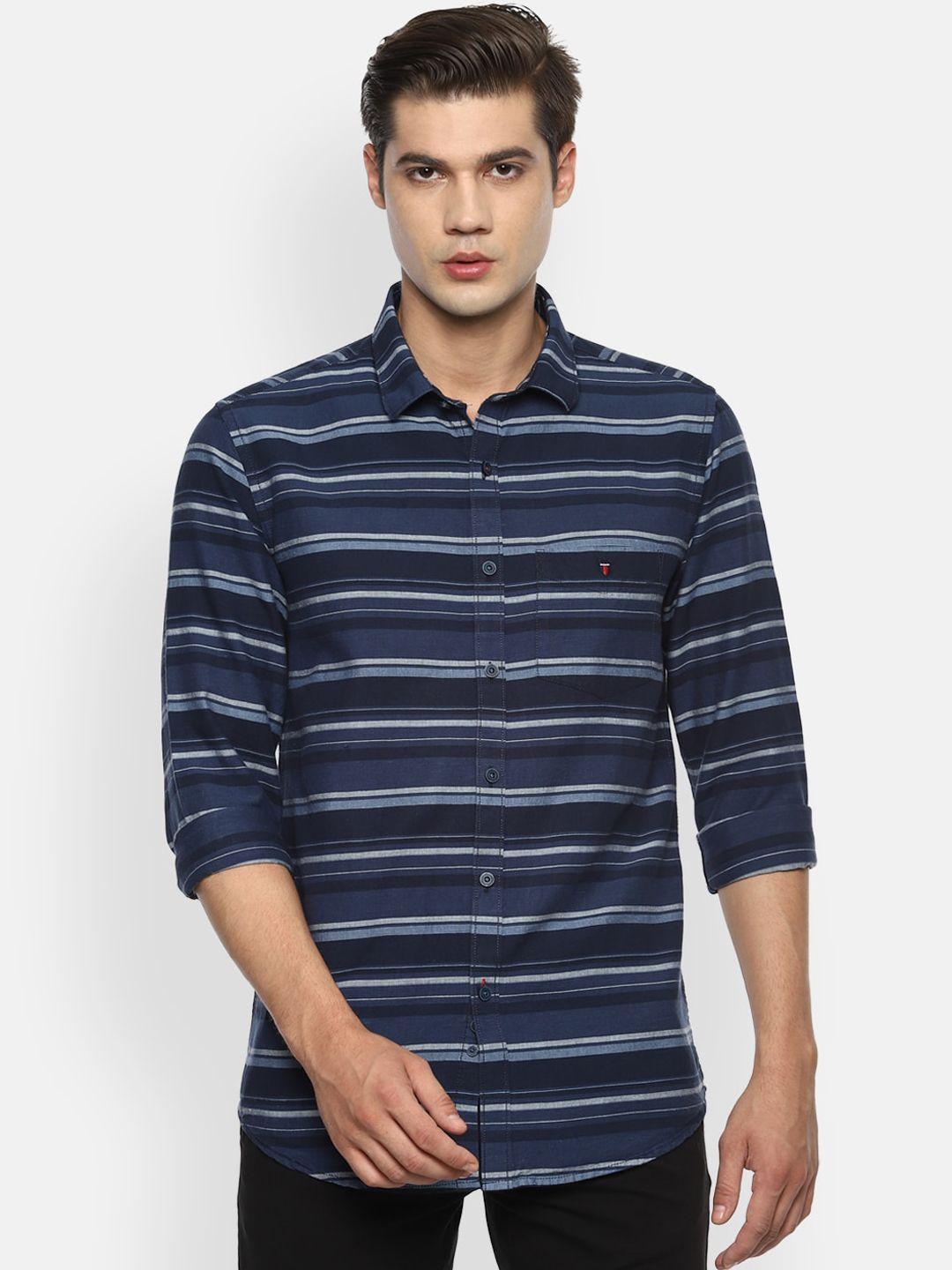 louis philippe sport men navy blue slim fit multi stripes striped casual shirt