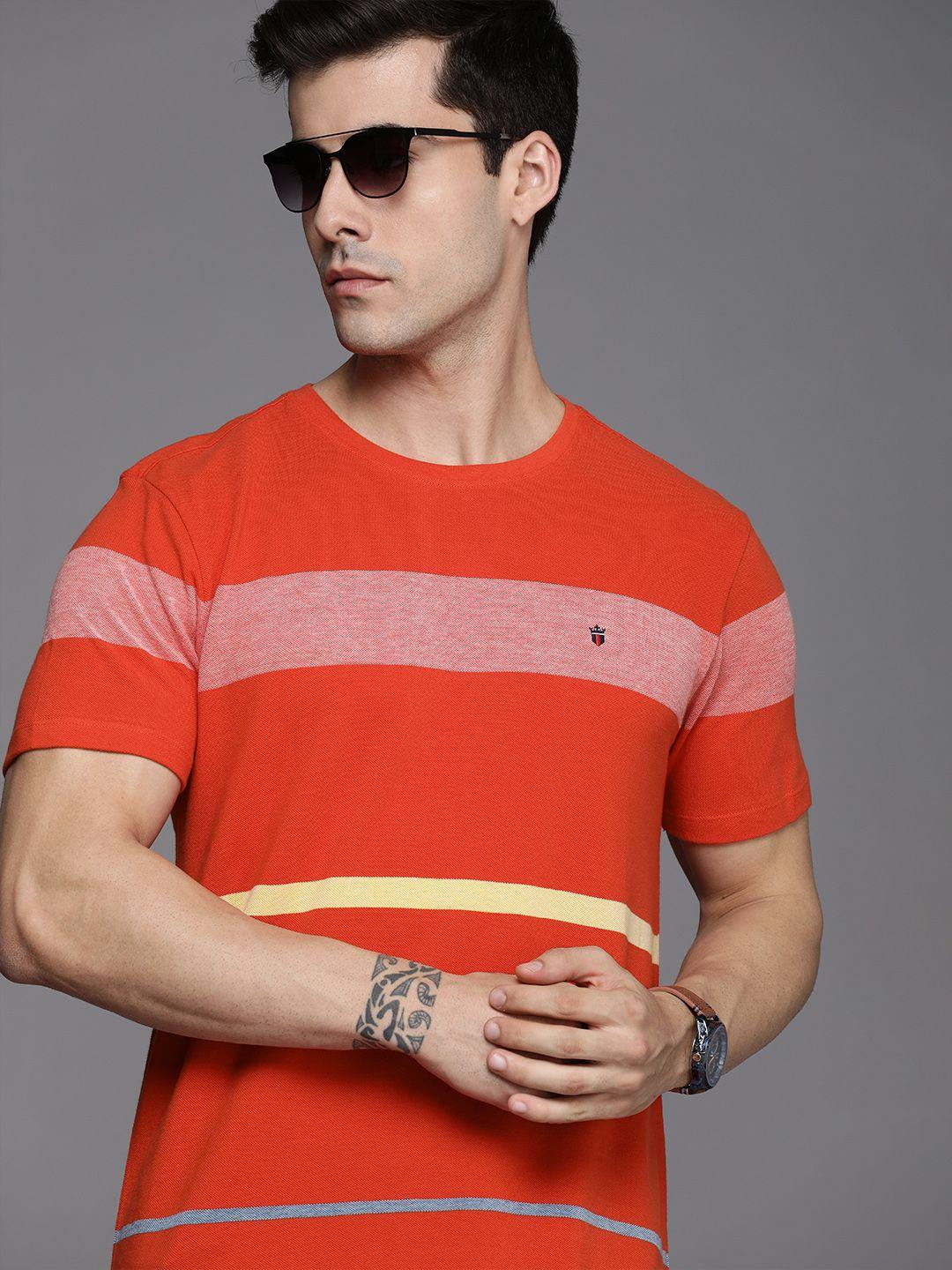 louis philippe sport men orange colourblocked pure cotton slim fit casual t-shirt