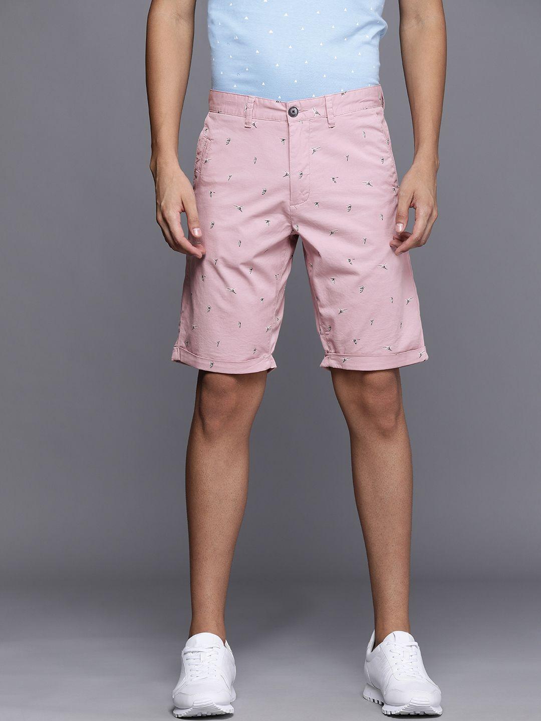 louis philippe sport men pink conversational printed slim fit low-rise shorts