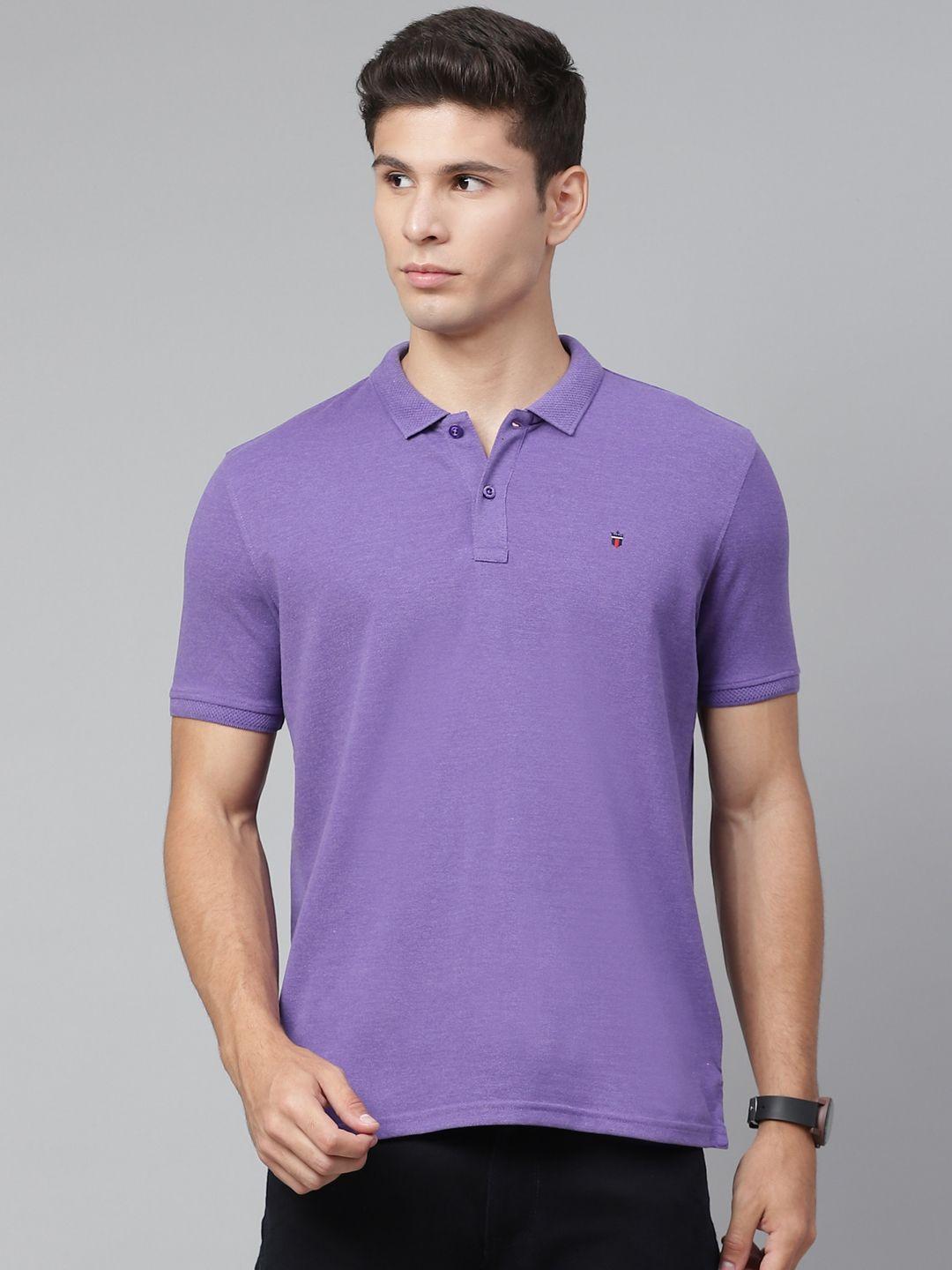 louis philippe sport men purple brand logo polo collar t-shirt