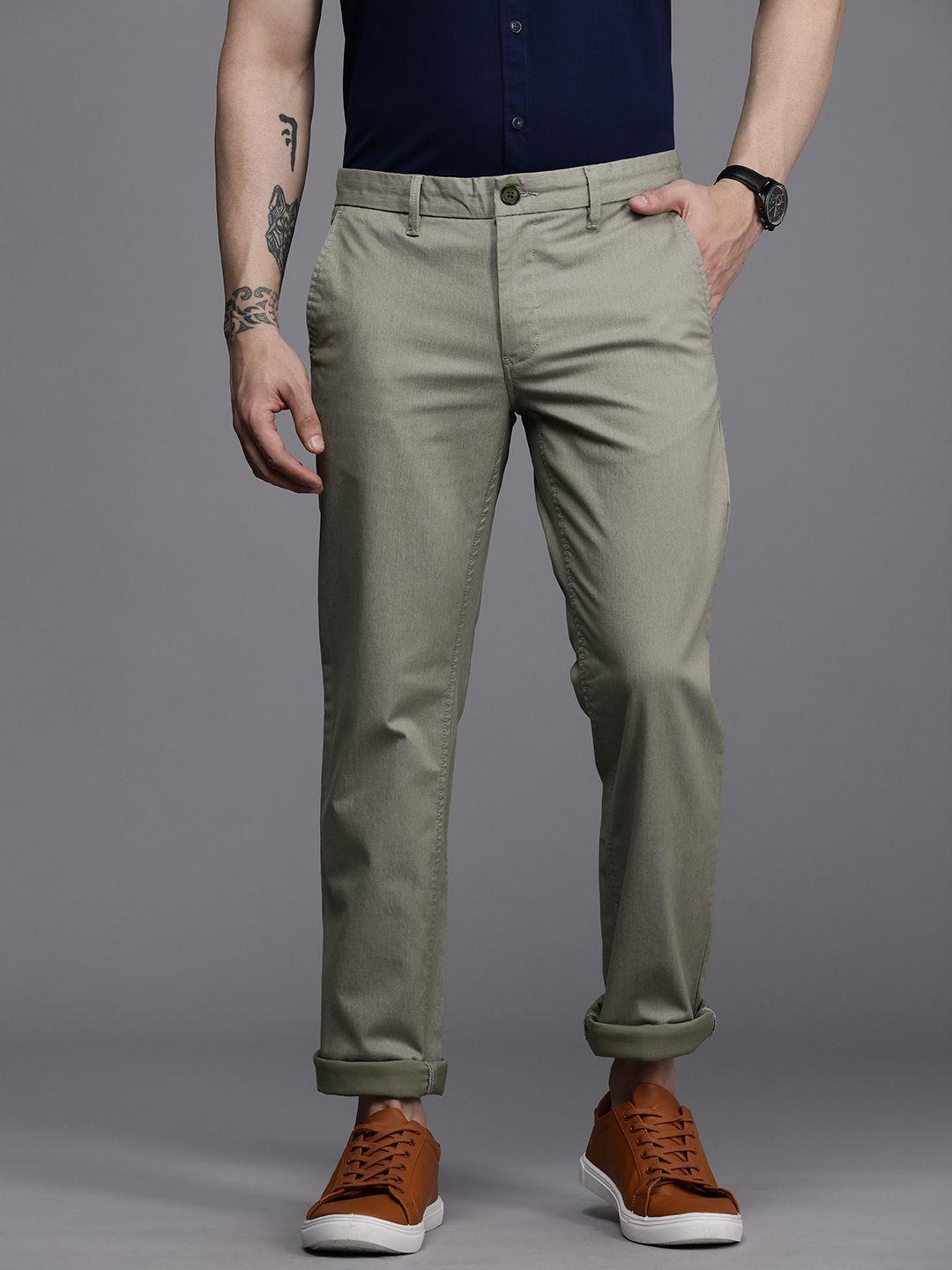 louis philippe sport men tapered fit flat front casual trousers
