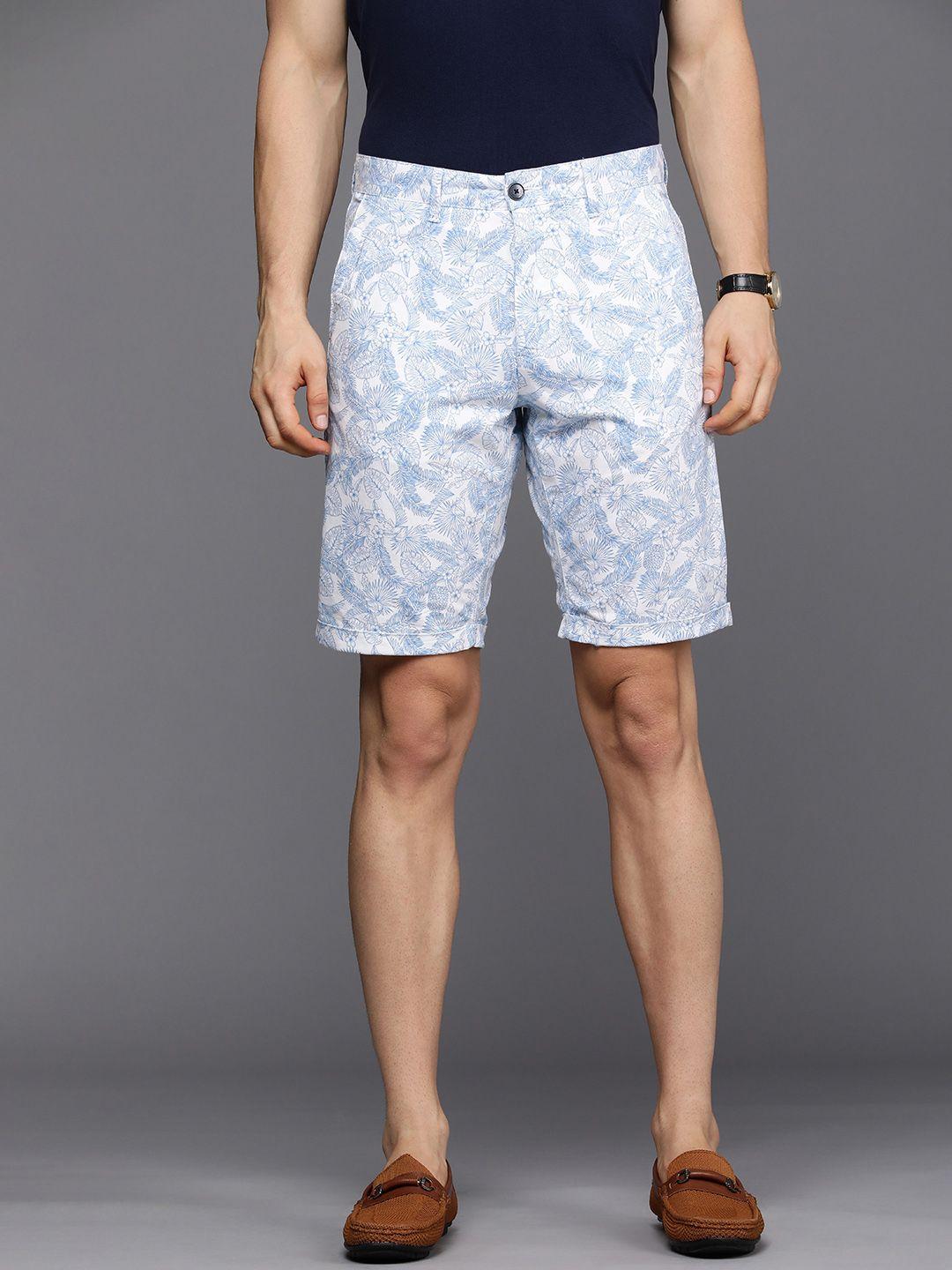 louis philippe sport men white floral printed slim fit low-rise chino shorts