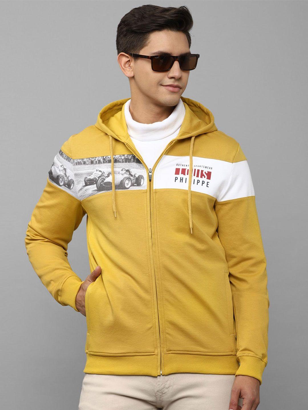 louis philippe sport men yellow printed cotton hooded sweatshirt