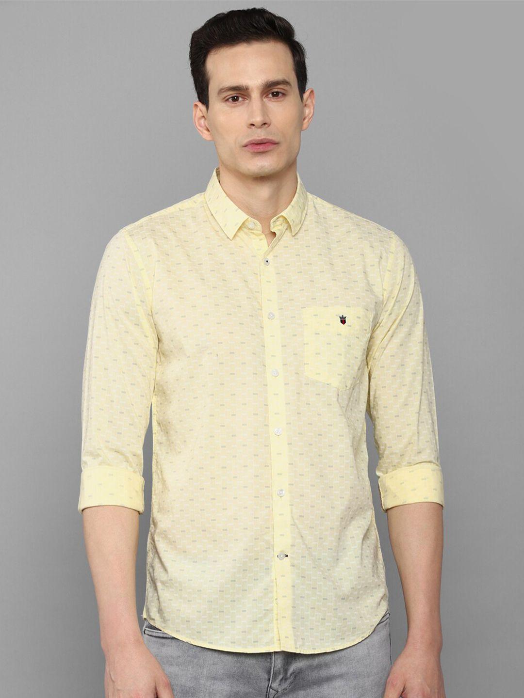 louis philippe sport men yellow slim fit printed cotton casual shirt