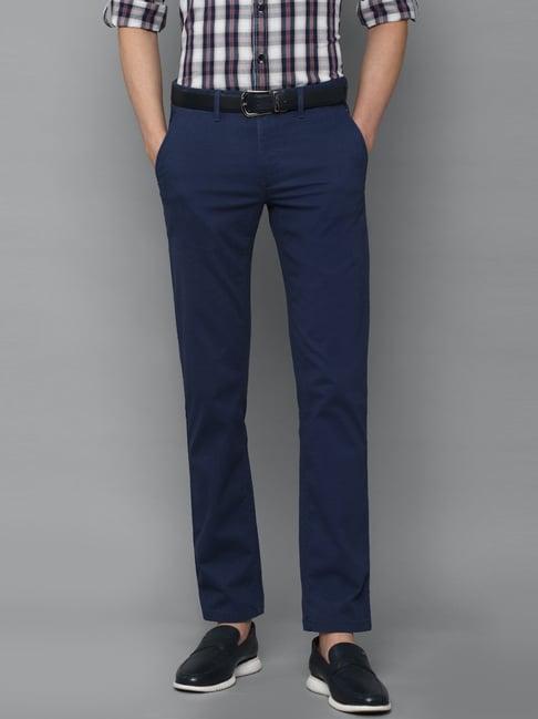 louis philippe sport navy blue cotton slim fit self pattern trousers