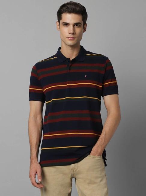 louis philippe sport navy blue cotton slim fit striped polo t-shirt