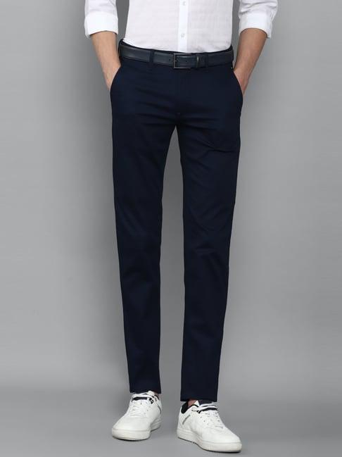 louis philippe sport navy blue cotton slim fit trousers