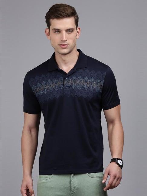 louis philippe sport navy cotton regular fit printed polo t-shirt