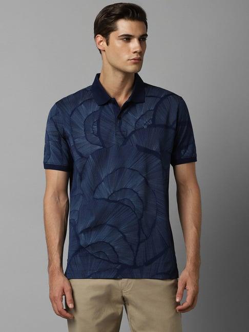 louis philippe sport navy cotton regular fit printed polo t-shirt