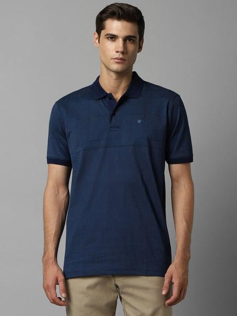 louis philippe sport navy cotton regular fit self pattern polo t-shirt