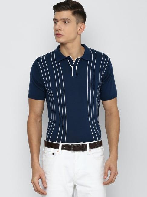 louis philippe sport navy cotton regular fit striped polo t-shirts