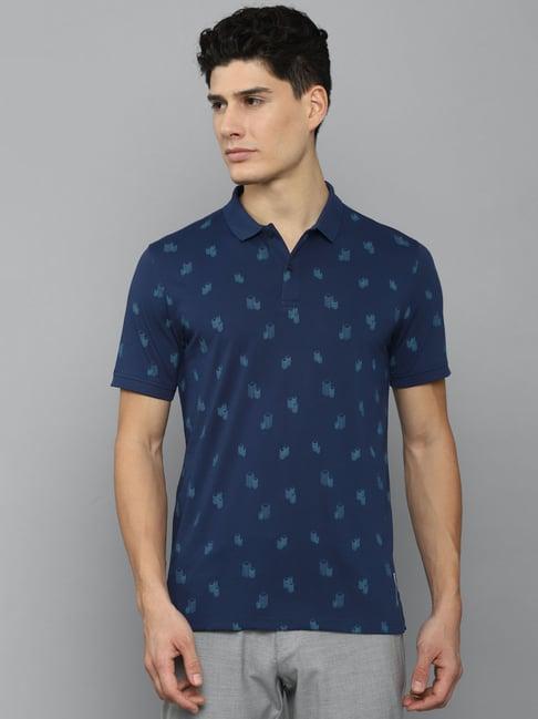 louis philippe sport navy cotton slim fit printed polo t-shirt