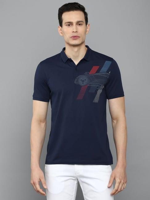 louis philippe sport navy cotton slim fit printed polo t-shirt