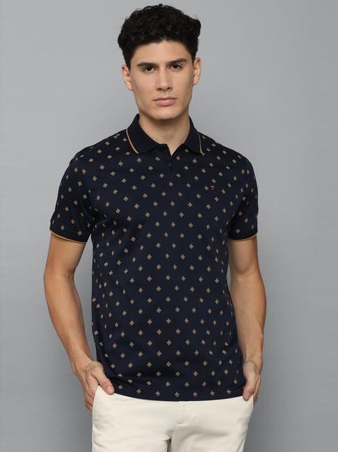 louis philippe sport navy cotton slim fit printed polo t-shirt