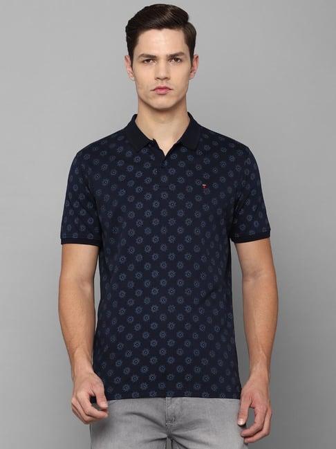louis philippe sport navy cotton slim fit printed polo t-shirt