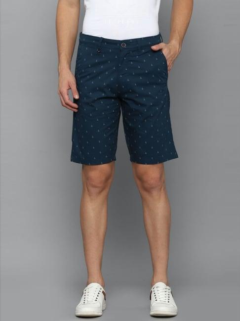 louis philippe sport navy cotton slim fit printed shorts