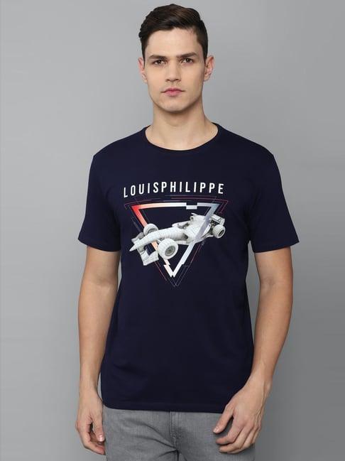 louis philippe sport navy cotton slim fit printed t-shirt