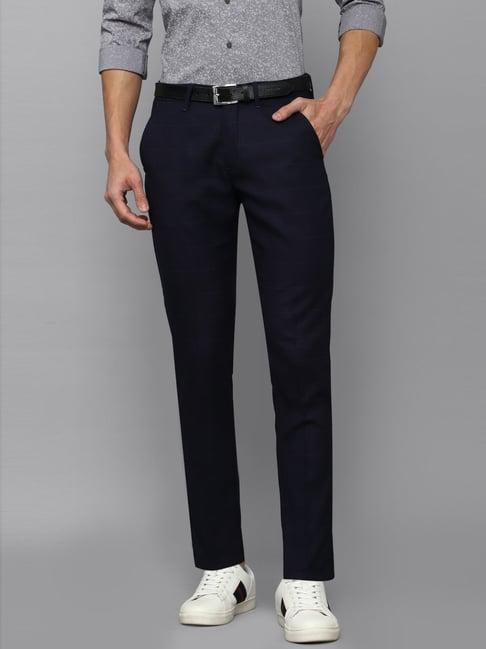 louis philippe sport navy slim fit checks trousers