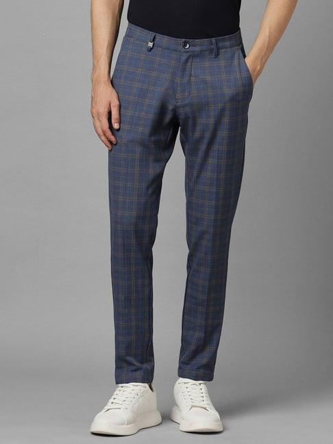 louis philippe sport navy slim fit checks trousers